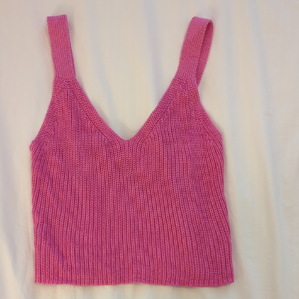 Pink Ribbed Knit Tank Top